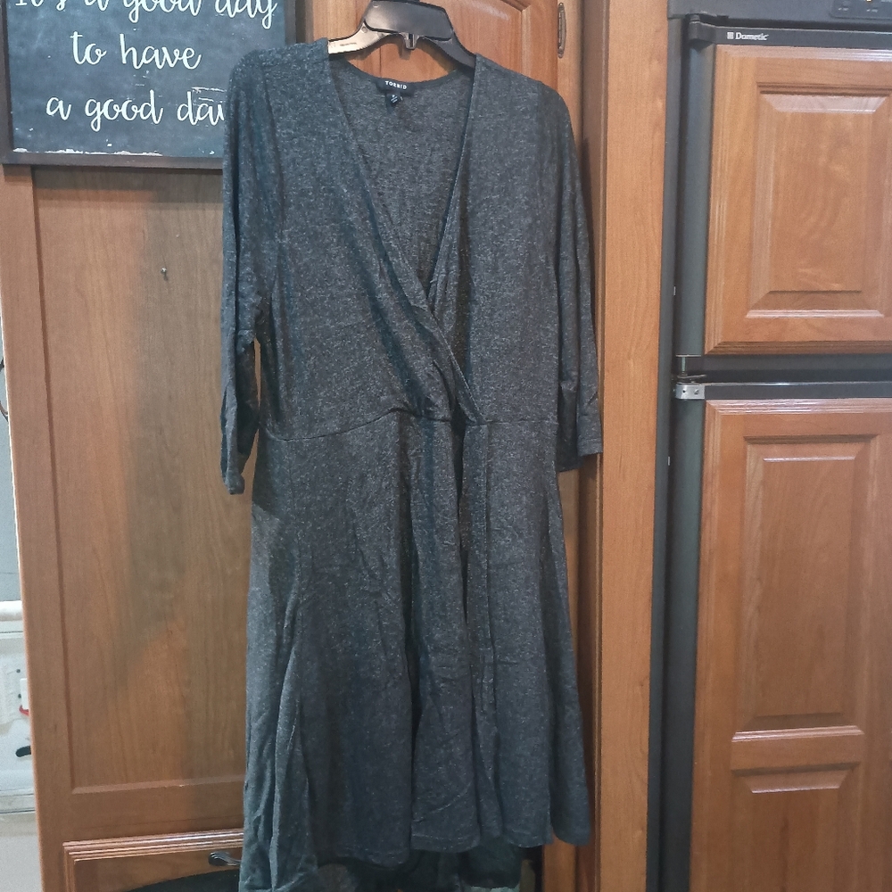 torrid Dark Gray Wrap-Style Midi Dress